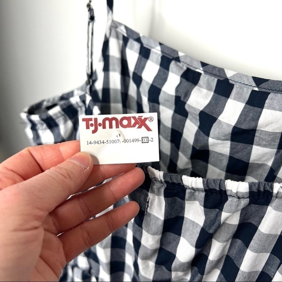 Cisono Navy and White Plaid Gingham Cotton Spaghetti Strap Romper Size Large - Picture 5 of 15